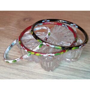 𝅺Bundle 3 Vintage Cloisonne Enamel Bangle Bracelets Layering Stackable Boho